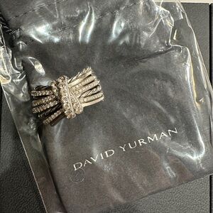 David Yurman crossover silver ring with pace diamonds